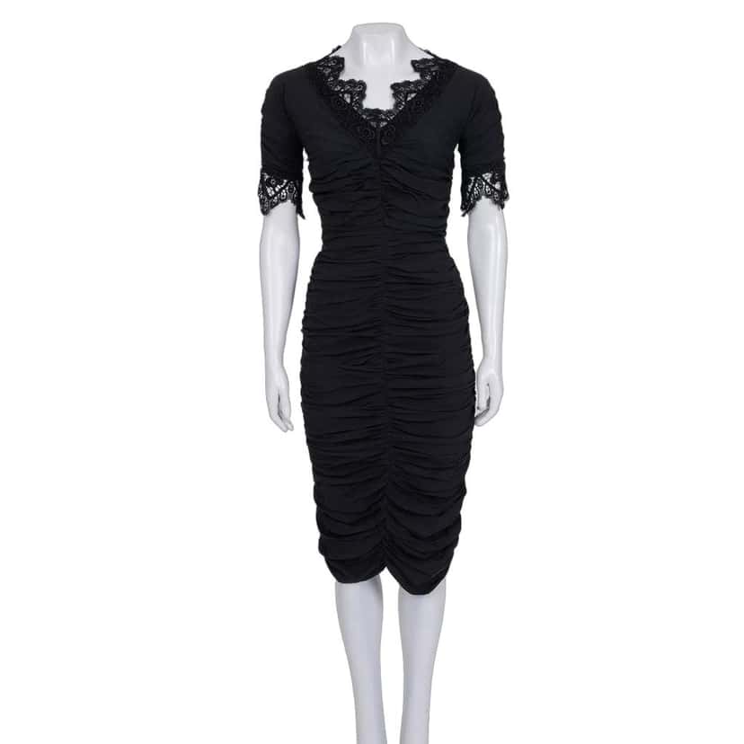 Dolce & Gabbana NWOT Dolce & Gabbana Black Draped Lace Dress - Size S pre-owned Black Lace Never worn - Front View
