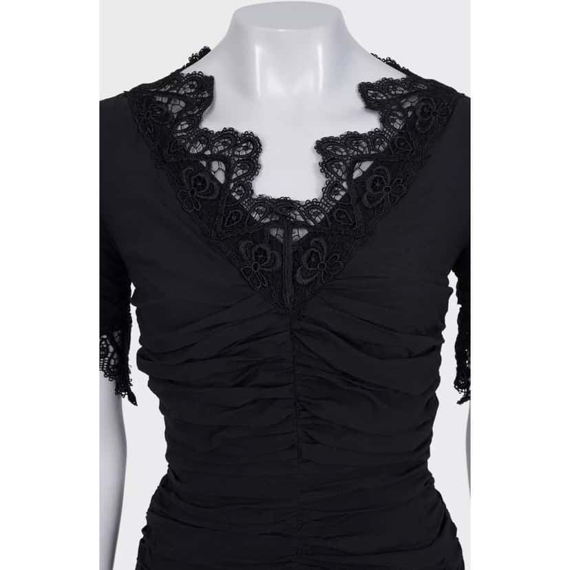 Dolce & Gabbana NWOT Dolce & Gabbana Black Draped Lace Dress - Size S pre-owned Black Lace Never worn - Model View