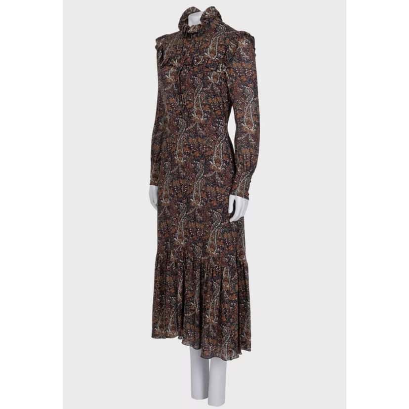 Saint Laurent Saint Laurent Floral Viscose Silk Lined Button Dress Sz.38 pre-owned Brown Silk Good condition - Back View