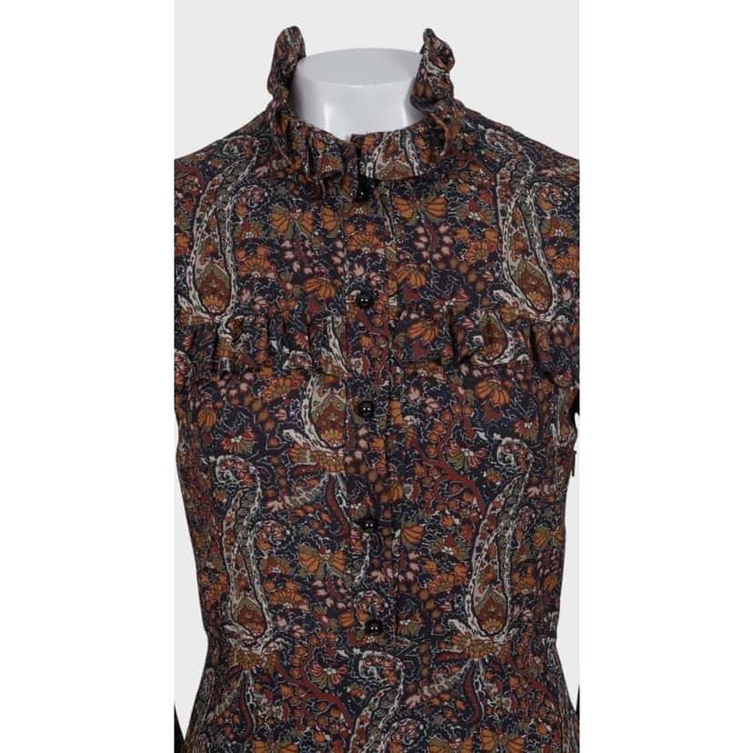 Saint Laurent Saint Laurent Floral Viscose Silk Lined Button Dress Sz.38 pre-owned Brown Silk Good condition - Model View