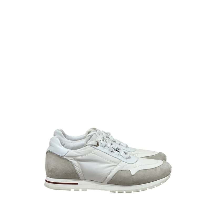 Loro Piana Loro Piana White & Grey Suede Leather Sneakers sz.37.5 Pre-owned White Suede Good condition - Back View