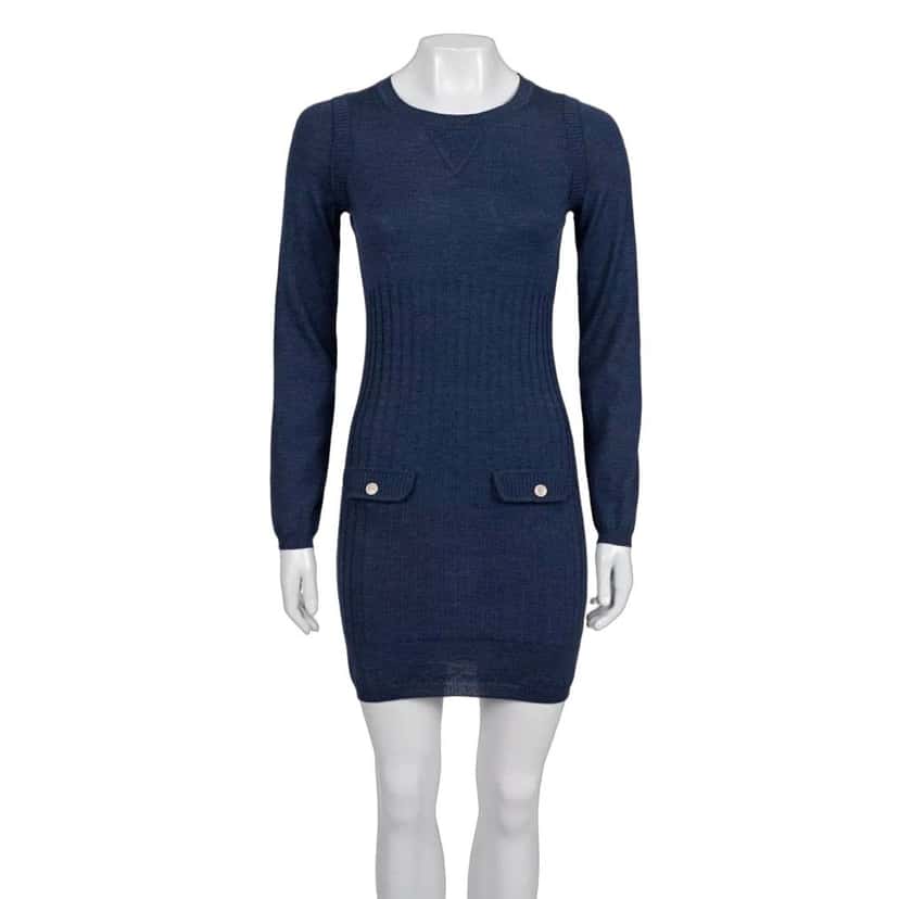 Chanel Chanel Fitted Wool & Silk Dress Sz.36 Pre-owned Blue Wool Good condition - Front View