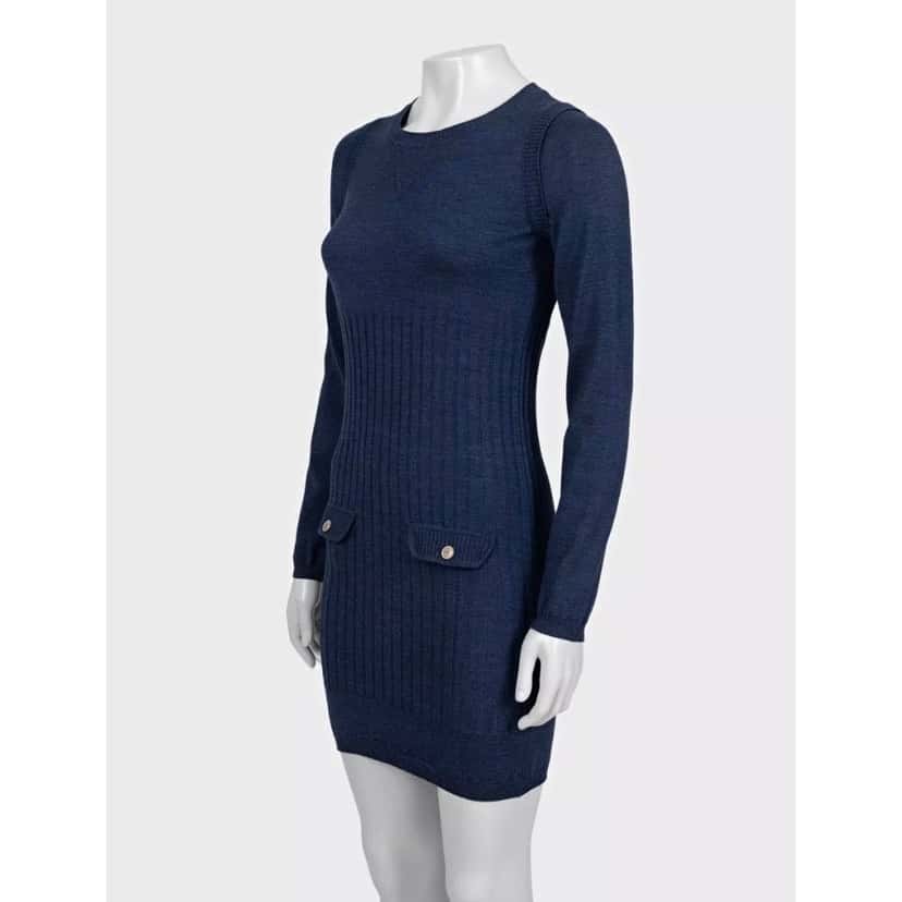 Chanel Chanel Fitted Wool & Silk Dress Sz.36 Pre-owned Blue Wool Good condition - Back View