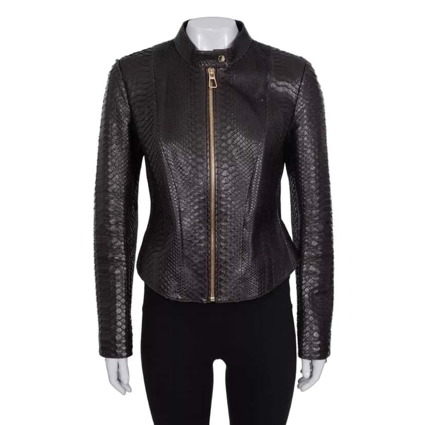 Alberta Ferretti NWOT Alberta Ferretti Cropped Lambskin Leather Jacket IT44/S Brown Leather Never worn - Front View