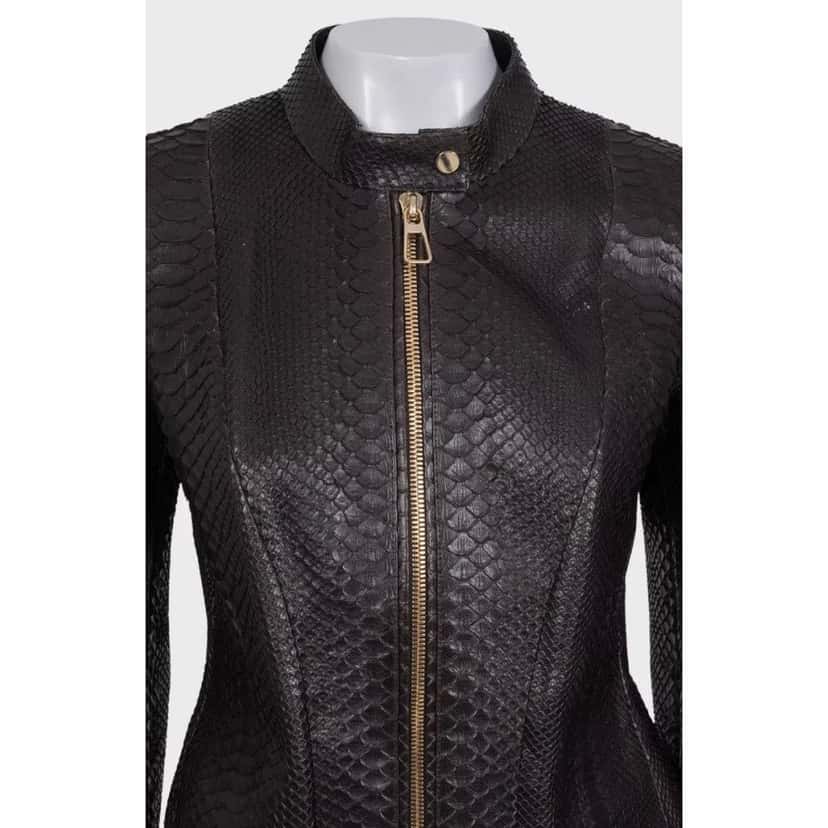 Alberta Ferretti NWOT Alberta Ferretti Cropped Lambskin Leather Jacket IT44/S Brown Leather Never worn - Model View