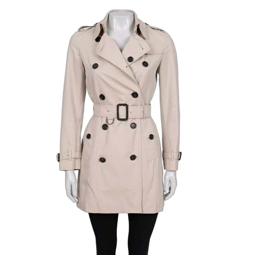 Burberry Burberry Beige Cropped Trench Coat with Belt EU32/XXS Pre-owned Beige Cotton Good condition - Front View
