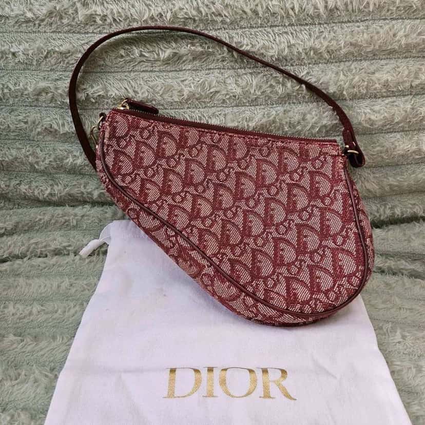 Christian Dior Saddle Bag Burgundy Canvas Gold Good condition - Back View