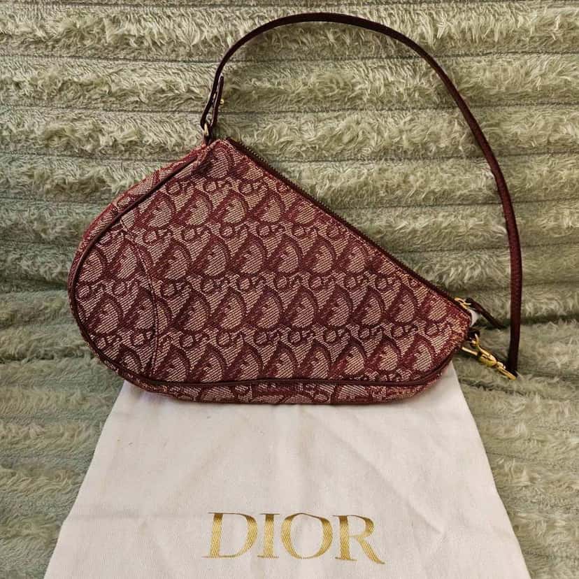 Christian Dior Saddle Bag Burgundy Canvas Gold Good condition - Inside View