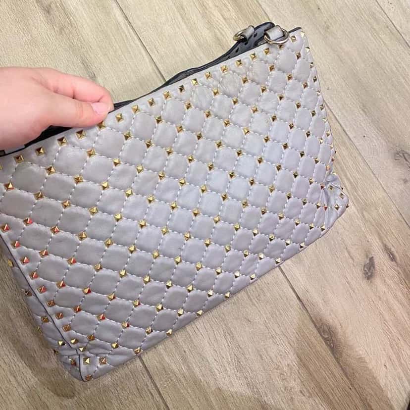 Valentino Garavani Rockstud bag Grey Leather Metal Fair condition - Back View