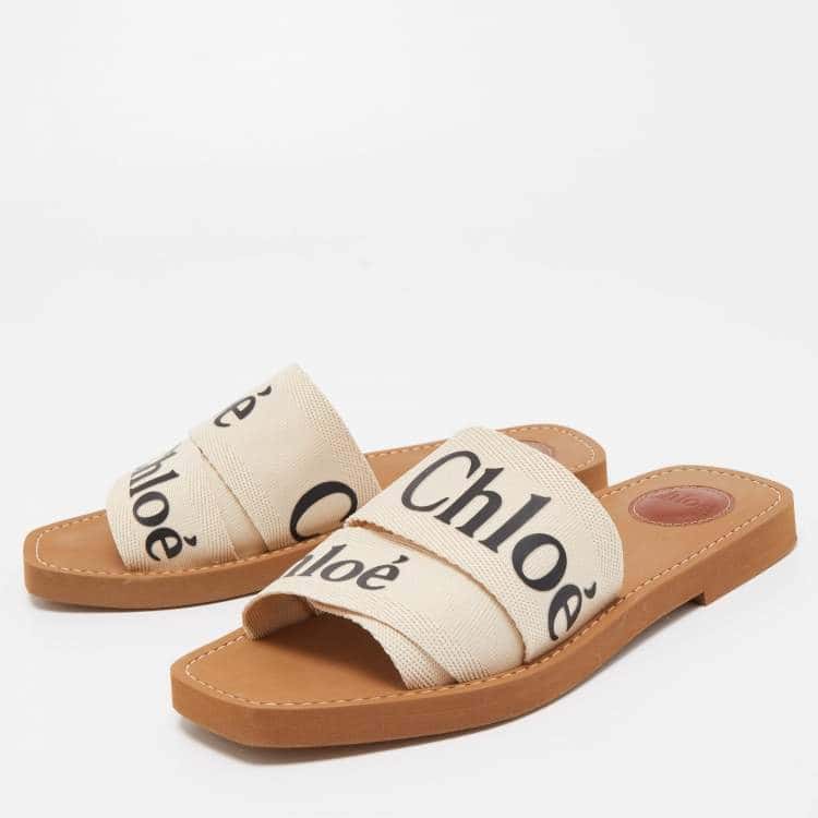 Chloé Canvas Woody Flat Sandals White Canvas Very good condition - Back View