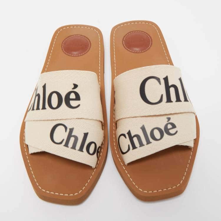 Chloé Canvas Woody Flat Sandals White Canvas Very good condition - Inside View