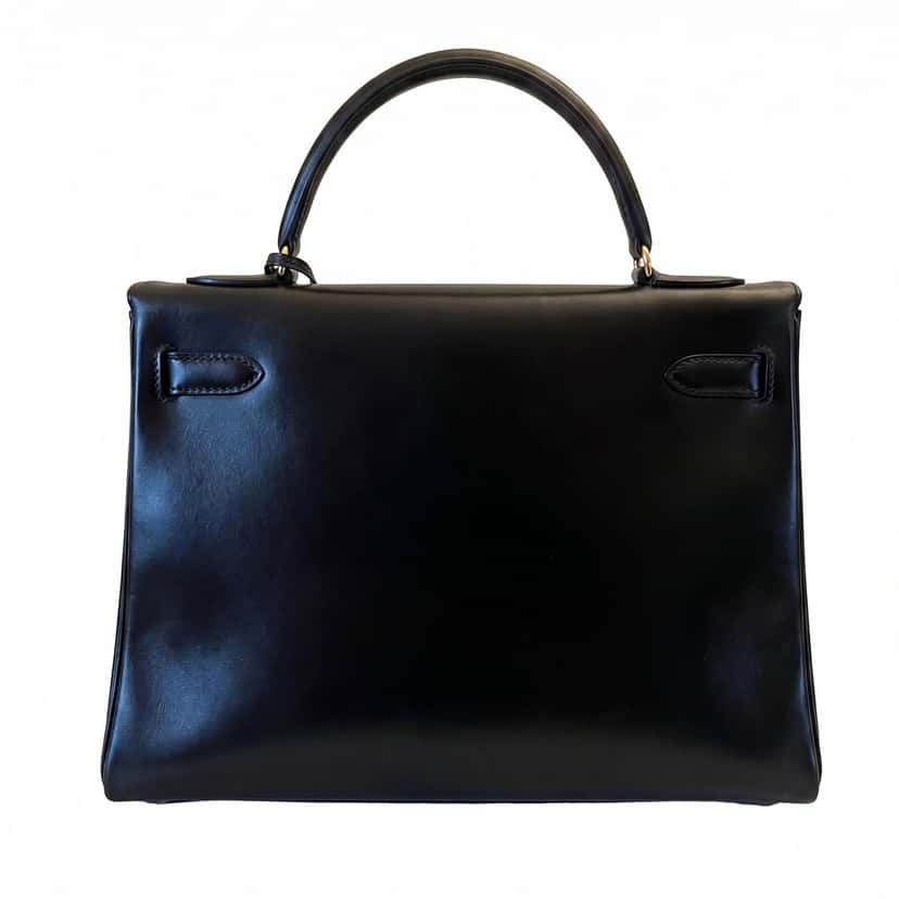 Hermès Kelly 32 Black Box Black Leather Good condition - Back View