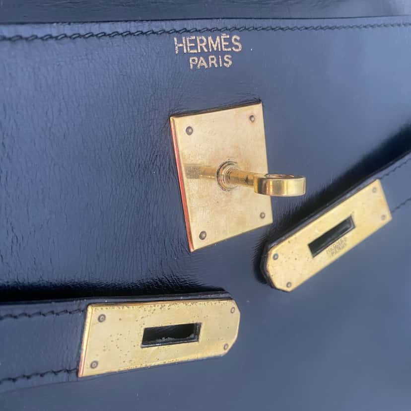 Hermès Kelly 32 Black Box Black Leather Good condition - Box View