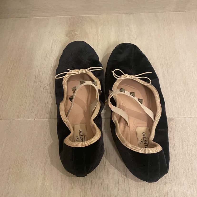 Valentino Garavani Rockstud Ballet Flats Black Velvet Very good condition - Back View