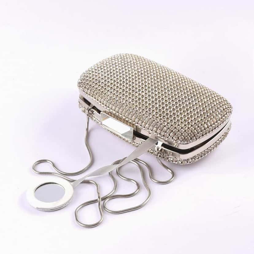 Luisa Spagnoli Knot Strass Clutch Silver Silver Very good condition - Inside View