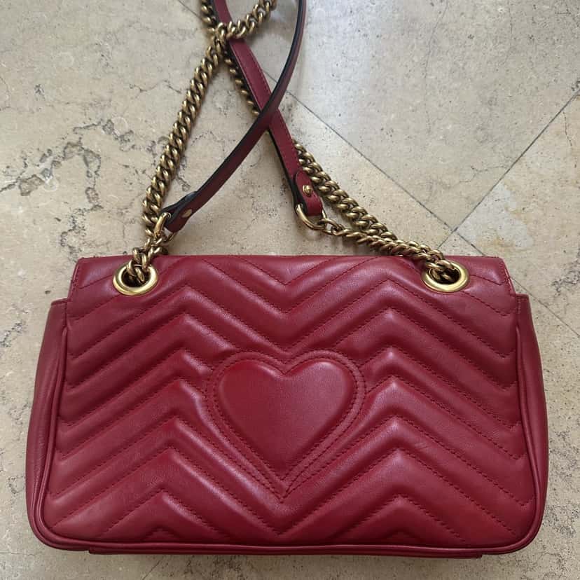 Gucci Gg Marmont Bag Red Leather Very good condition - Back View
