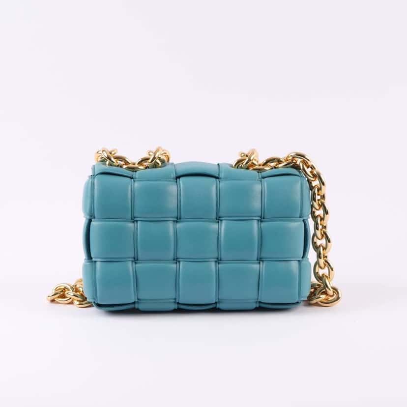 Bottega Veneta Cassette Bag Blue Leather Metal Never worn - Back View