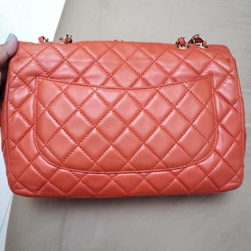 Chanel Classic Flap Red Leather Gold Good condition - Back View