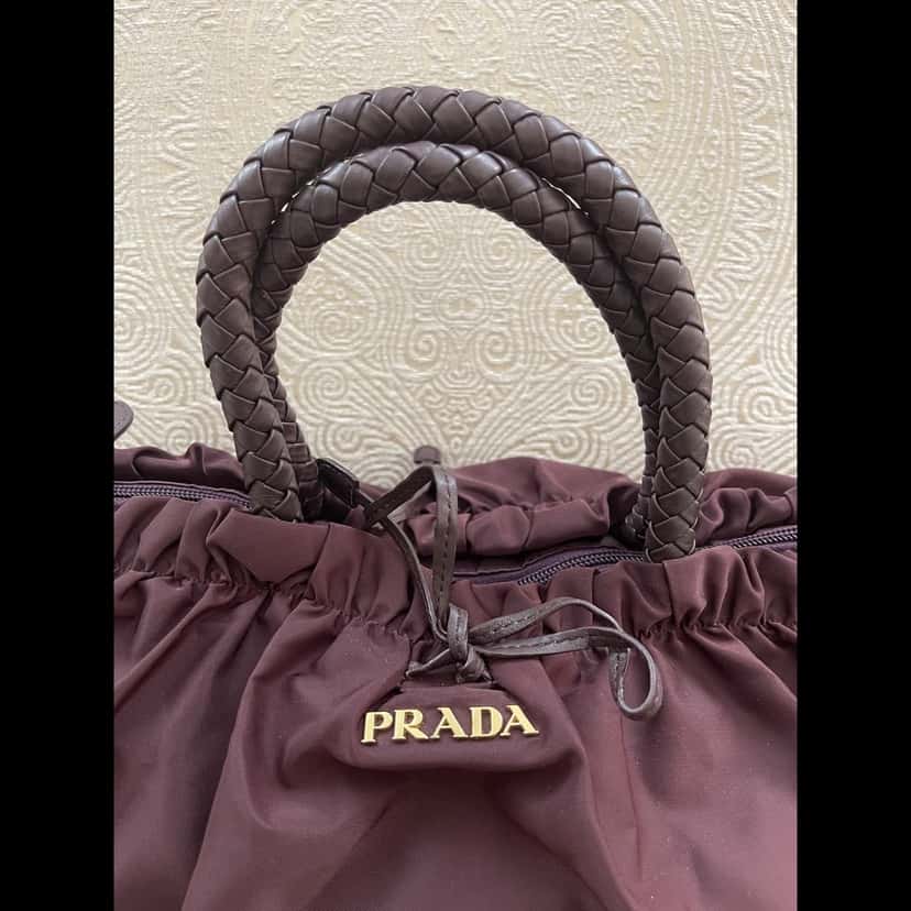 Prada Tessuto Nylon Bow Tote Burgundy Very good condition - Back View