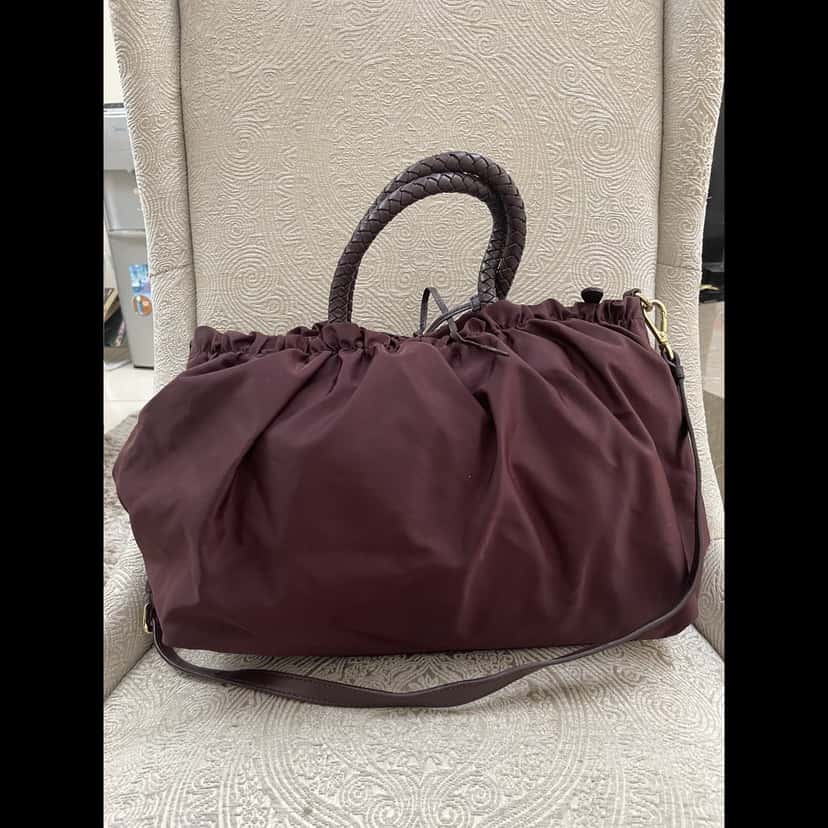 Prada Tessuto Nylon Bow Tote Burgundy Very good condition - Model View