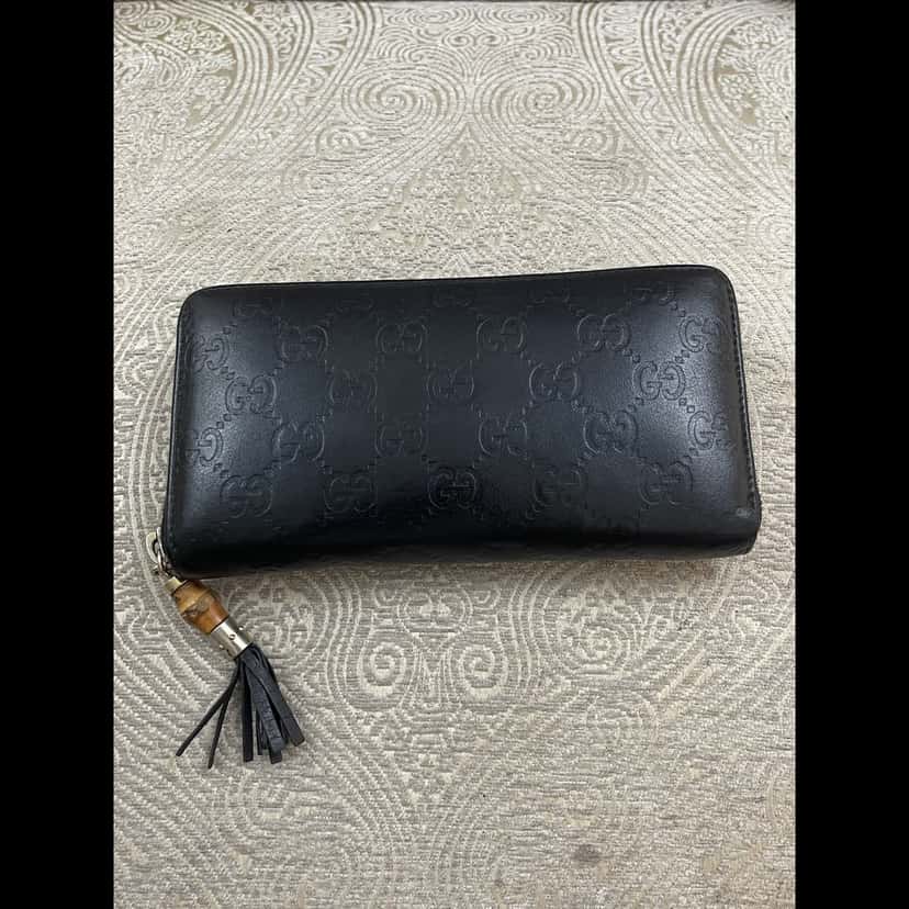 Gucci Guccissima Bamboo Tassel Wallet Black Leather Very good condition - Back View