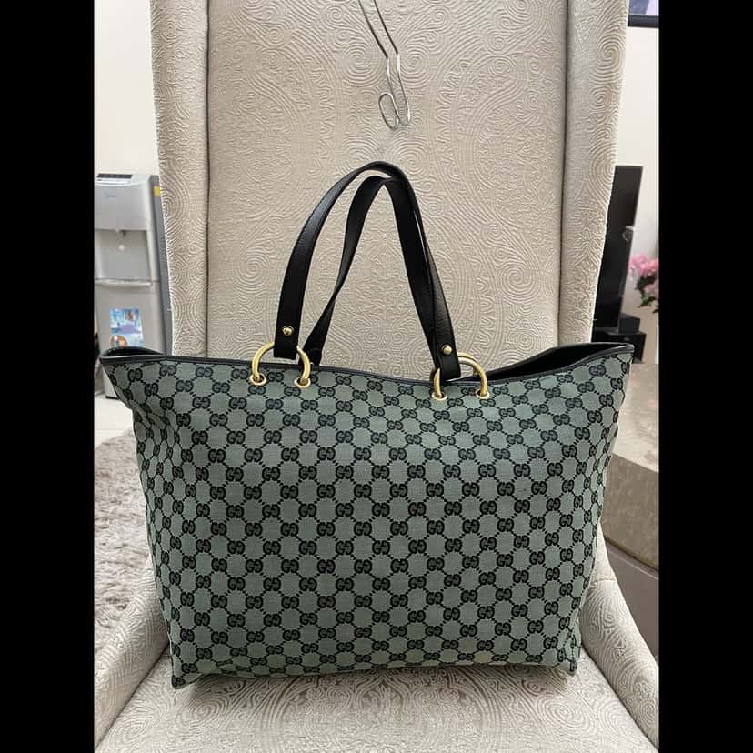 Gucci GG Green Cloth Tote Green Canvas Good condition - Back View
