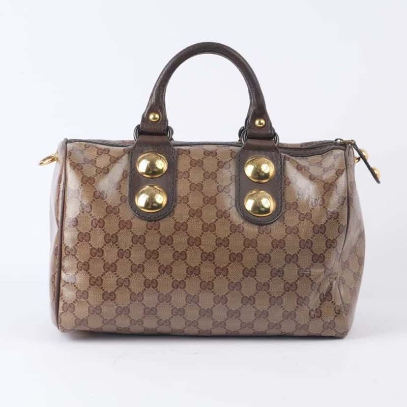 Gucci Babouska Boston Brown Canvas Gold Never worn - Back View