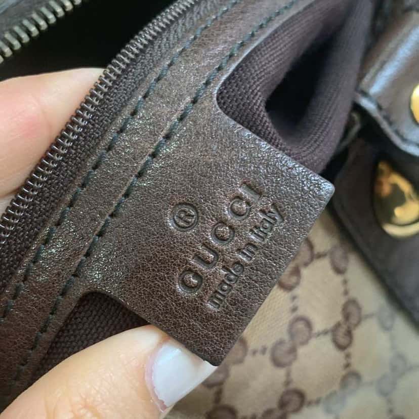 Gucci Babouska Boston Brown Canvas Gold Never worn - Model View