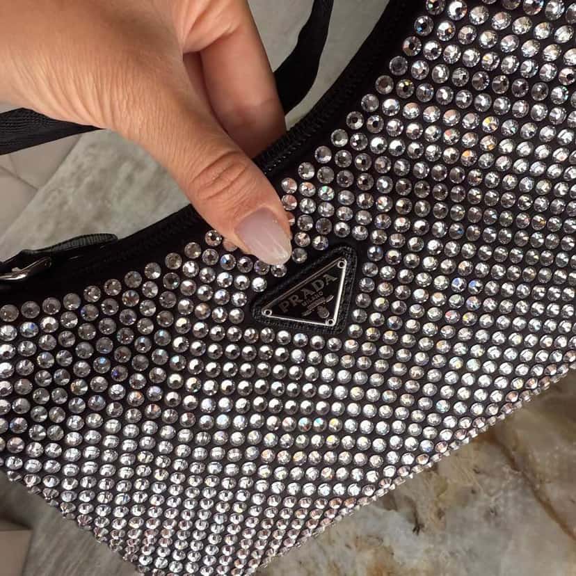 Prada Embellished Satin Black Satin Silver Never worn - Back View