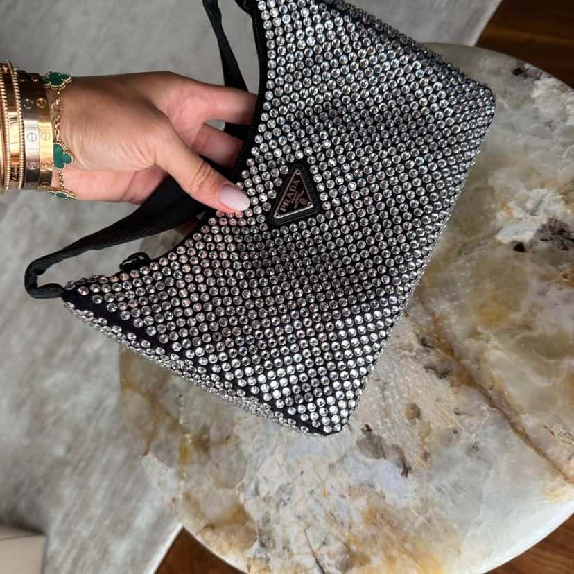 Prada Embellished Satin Black Satin Silver Never worn - Inside View