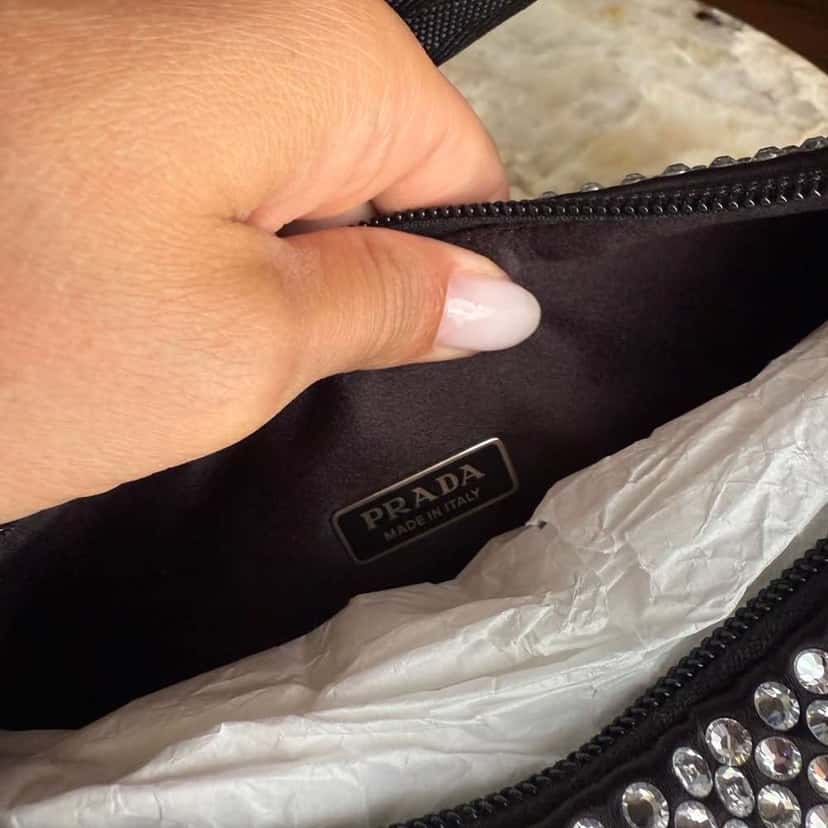 Prada Embellished Satin Black Satin Silver Never worn - Model View