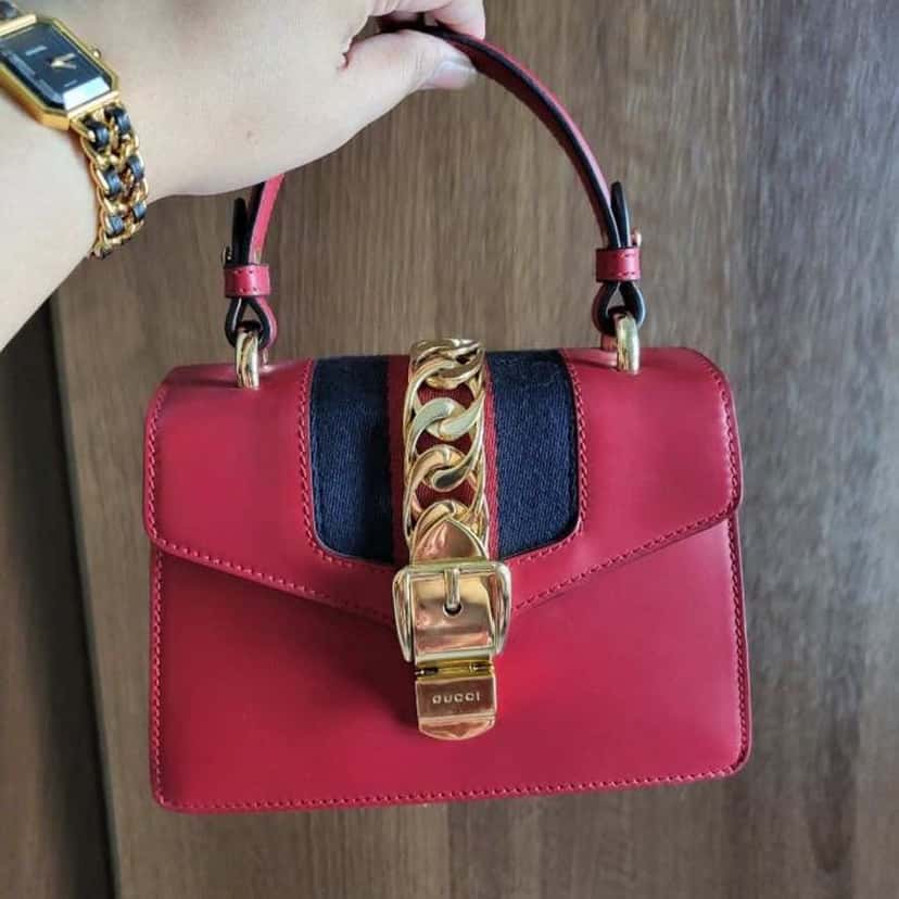 Gucci Mini Sylvie Top Handle Red Leather Gold Good condition - Back View