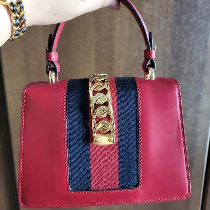 Gucci Mini Sylvie Top Handle Red Leather Gold Good condition - Inside View
