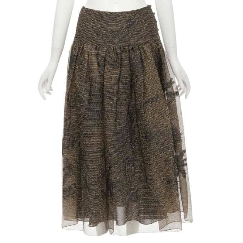 Christian Dior Gold Leaf Skirt Gold Linen Never worn - Front View