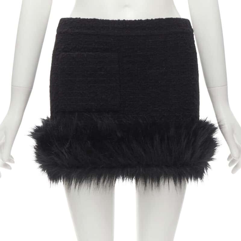 Saint Laurent Tweed Fur Trim Black Tweed Never worn - Front View