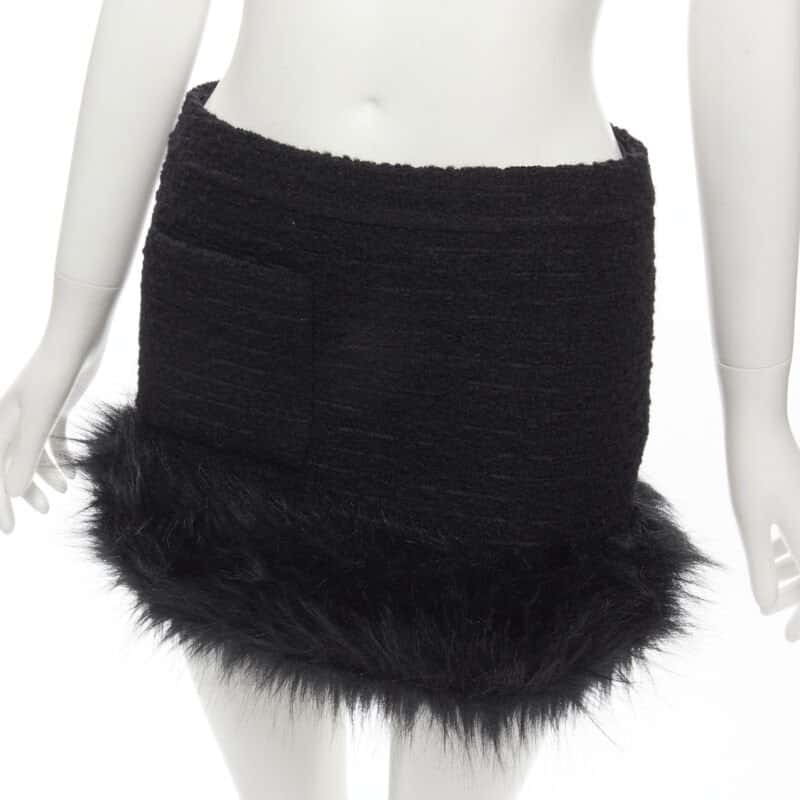 Saint Laurent Tweed Fur Trim Black Tweed Never worn - Back View