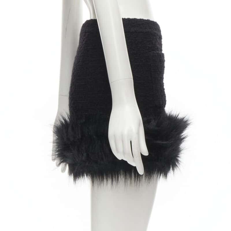 Saint Laurent Tweed Fur Trim Black Tweed Never worn - Model View