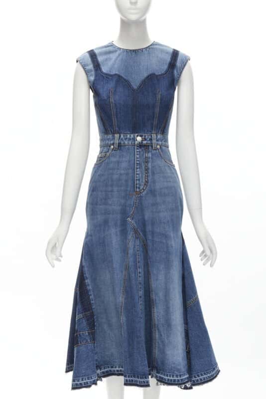 Alexander McQueen Denim Shadow Dress Blue Never worn - Front View