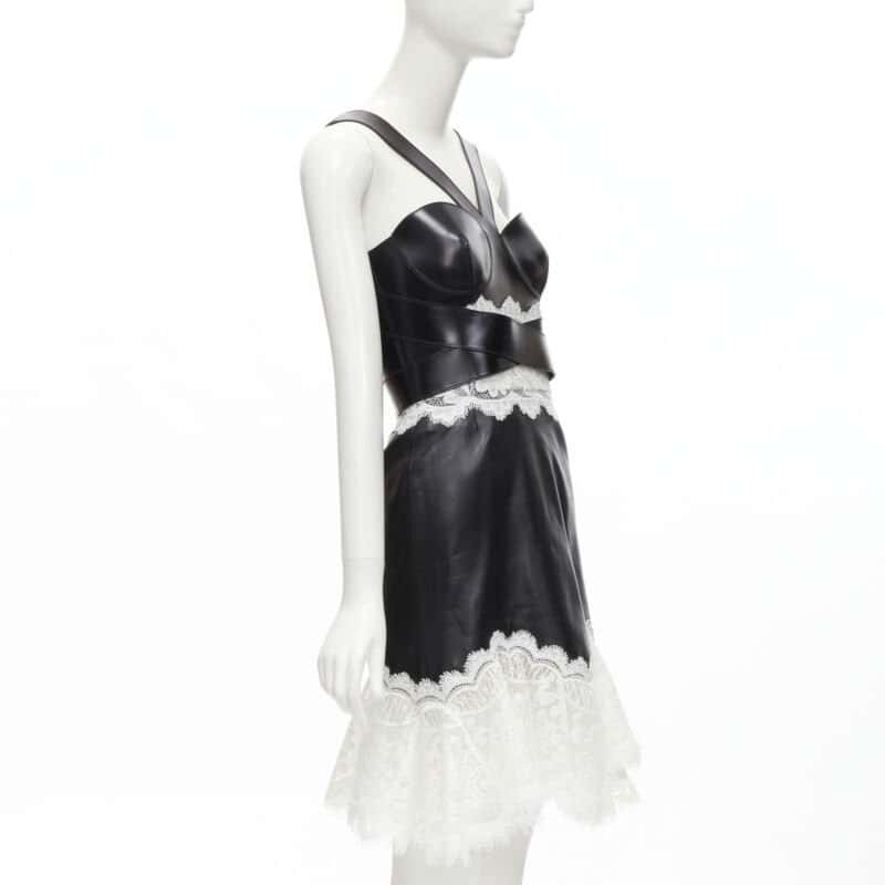 Alexander McQueen Lace Bustier Dress Black Leather Never worn - Inside View