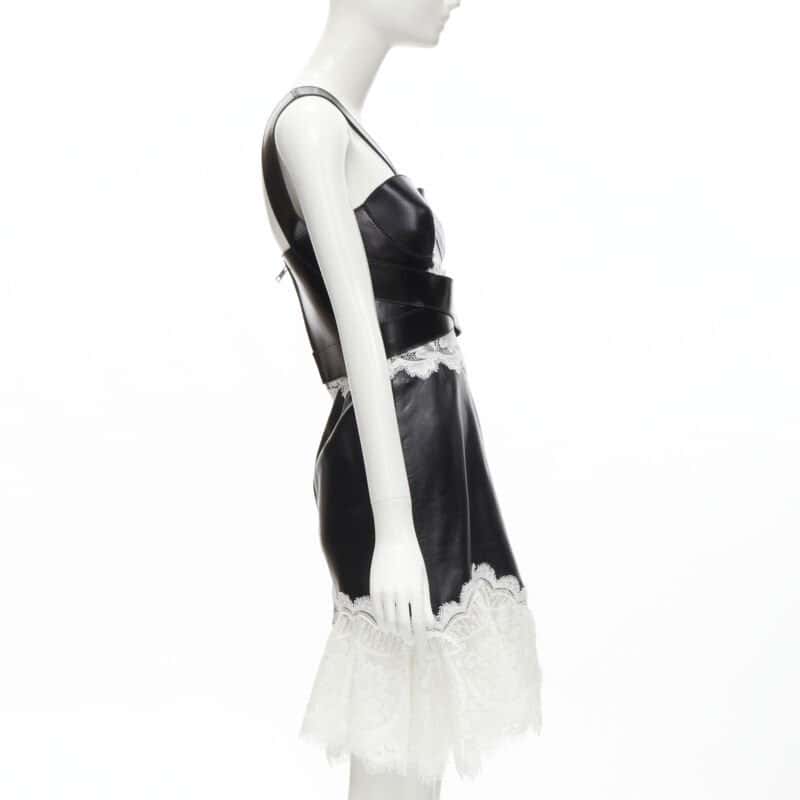 Alexander McQueen Lace Bustier Dress Black Leather Never worn - Model View