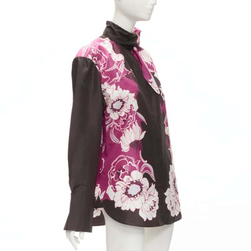 Valentino Garavani Floral Print Shirt Brown Silk Very good condition - Inside View