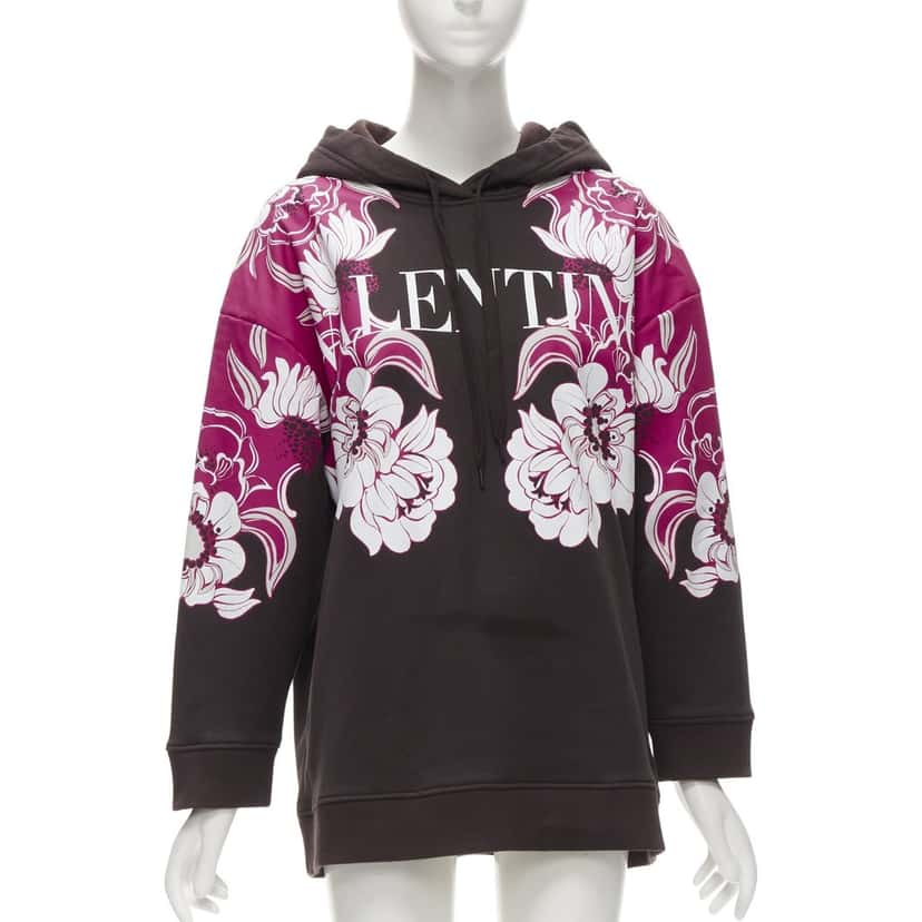 Valentino Garavani Floral Print Hoodie Brown Cotton Very good condition - Front View