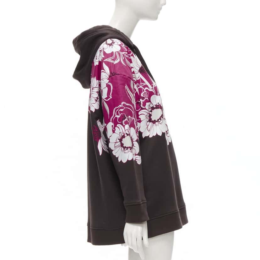 Valentino Garavani Floral Print Hoodie Brown Cotton Very good condition - Model View