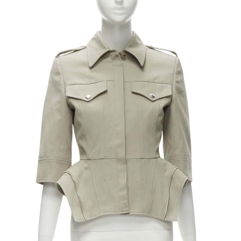 Alexander McQueen Zipper Trim Jacket Grey Cotton Never worn - Front View