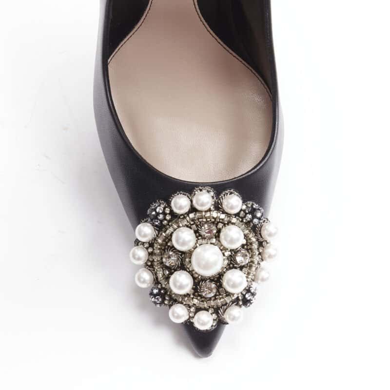 Alexander McQueen Pearl Stiletto Pumps Black Leather Very good condition - Back View