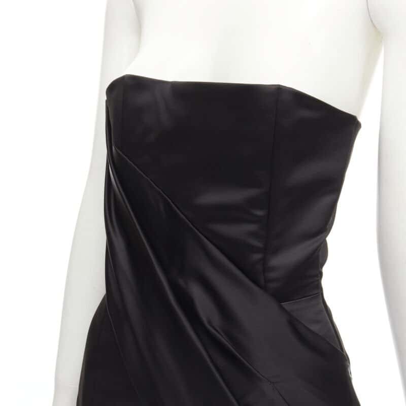 Halpern Black Satin Draped Dress Black Polyester Never worn - Back View