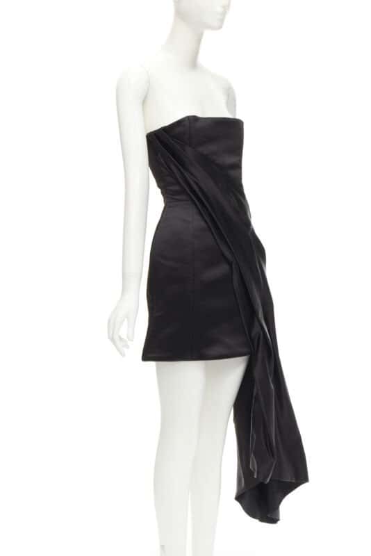 Halpern Black Satin Draped Dress Black Polyester Never worn - Inside View