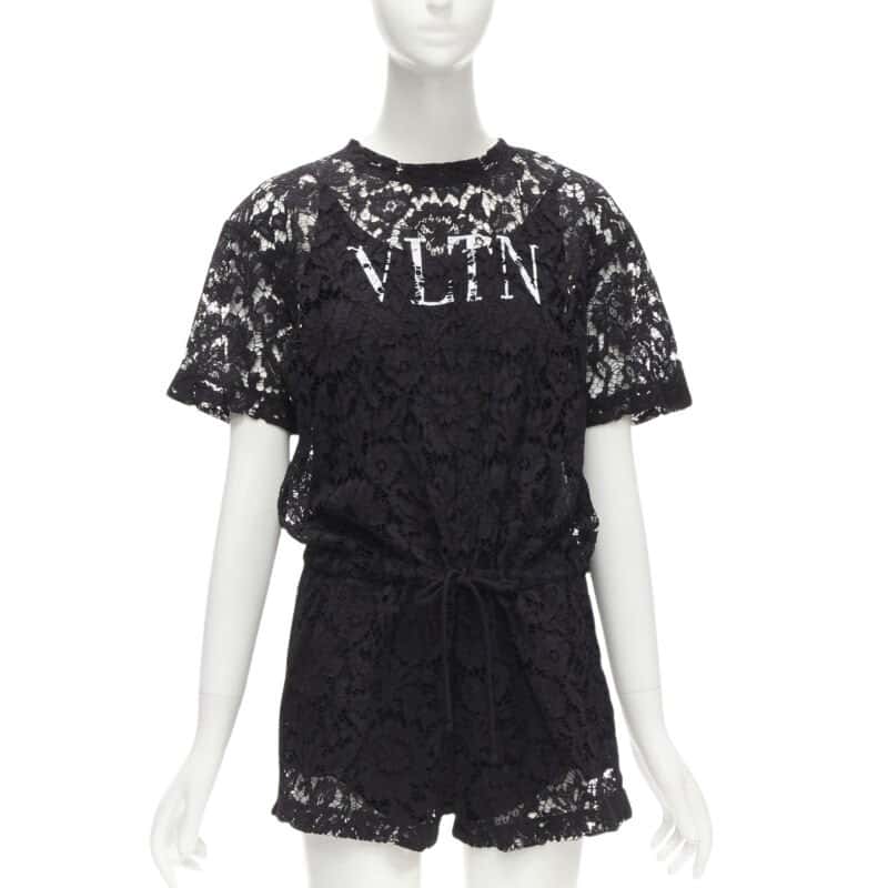 Valentino Garavani Black Floral Romper Black Polyester Never worn - Front View