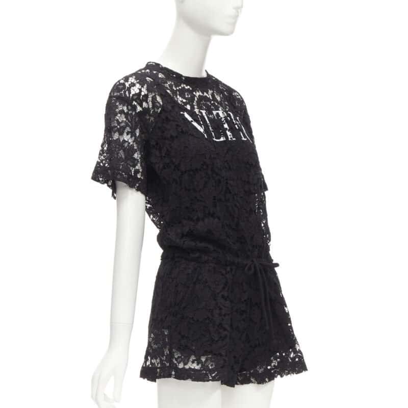 Valentino Garavani Black Floral Romper Black Polyester Never worn - Inside View