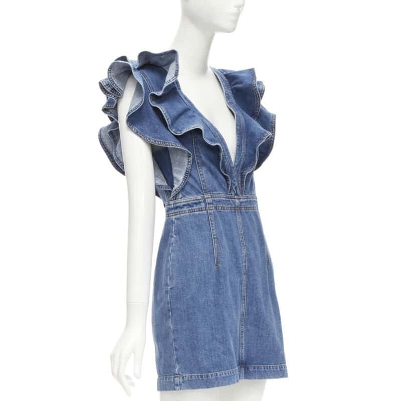 PHILOSOPHY DI LORENZO SERAFINI Denim Ruffled Dress Blue Cotton Never worn - Inside View
